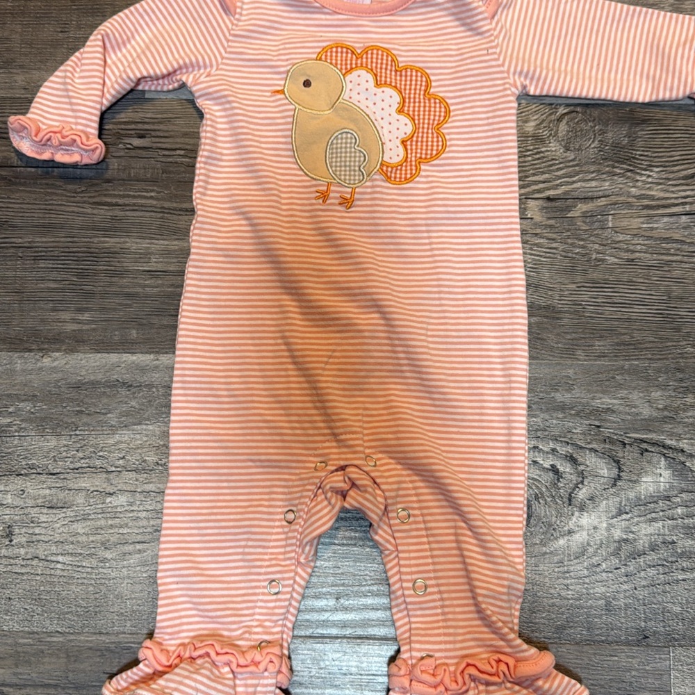Orange Striped Kids One Piece with Thanksgiving turkey